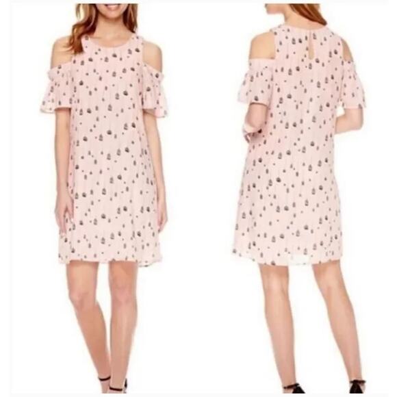 Preowned Flawed Gem  City Streets Birdcage Cold Shoulder Dress Pink Black Size 4 - Picture 9 of 9